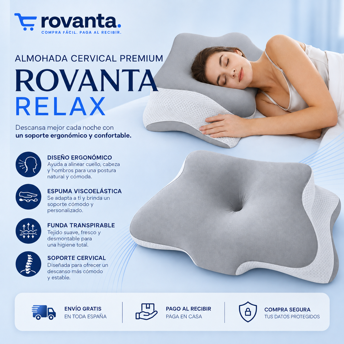 Almohada cervical y Ortopédica - Descansa mejor, despierta mejor
