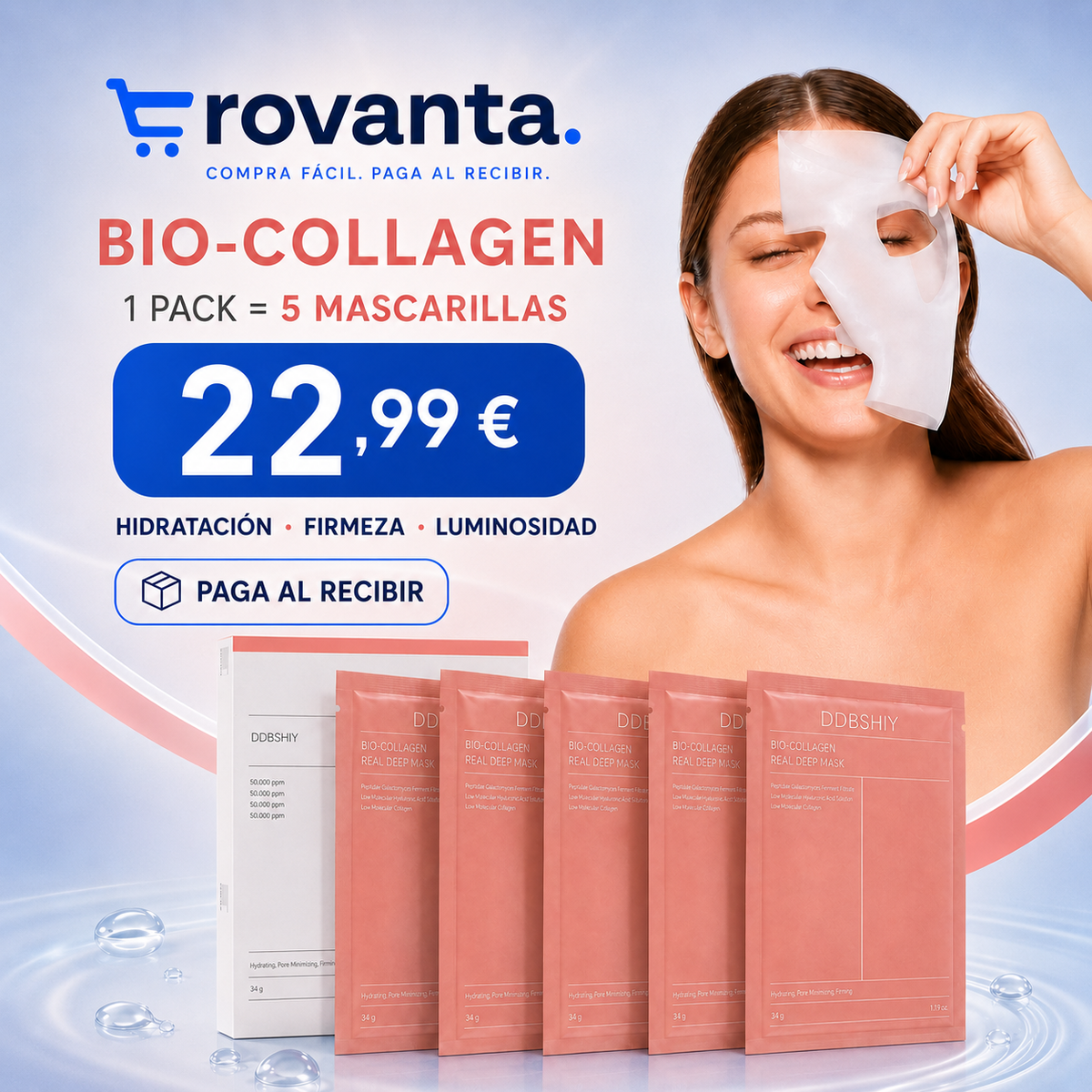 Mascarillas Faciales BIO-COLLAGEN de Hidrogel – Pack de 5 Unidades