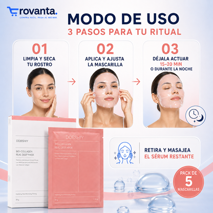 Mascarillas Faciales BIO-COLLAGEN de Hidrogel – Pack de 5 Unidades